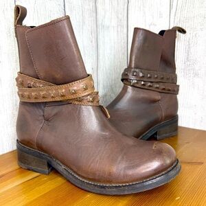 Diesel Roxy Roll Sashan Brown Leather Pull On Short Boots 1.5" Heel EU 38 US 7.5